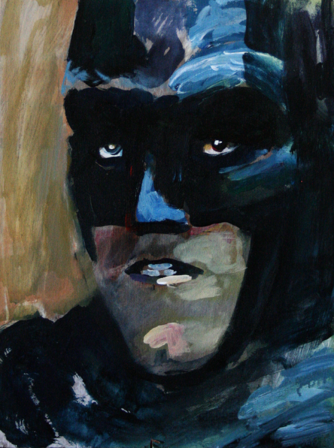 Fine Art batman mixed media painting on board by James Lyle