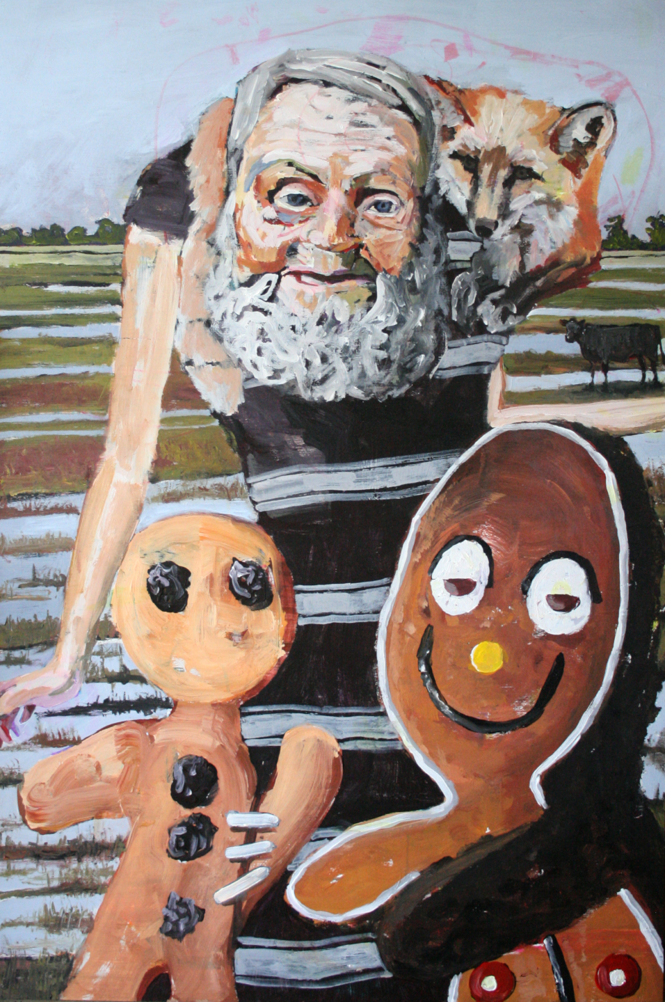 Fine Art gingerbread and the butcher mixed media painting on board by James Lyle