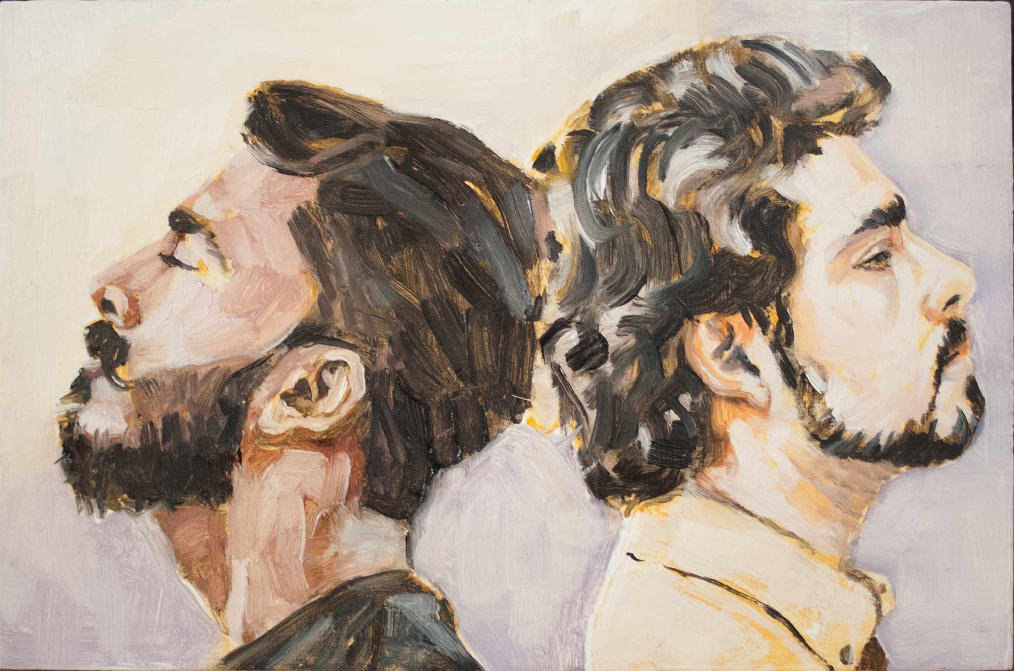 Fine Art Portrait Study men facing east and west Oil painting on board by James Lyle